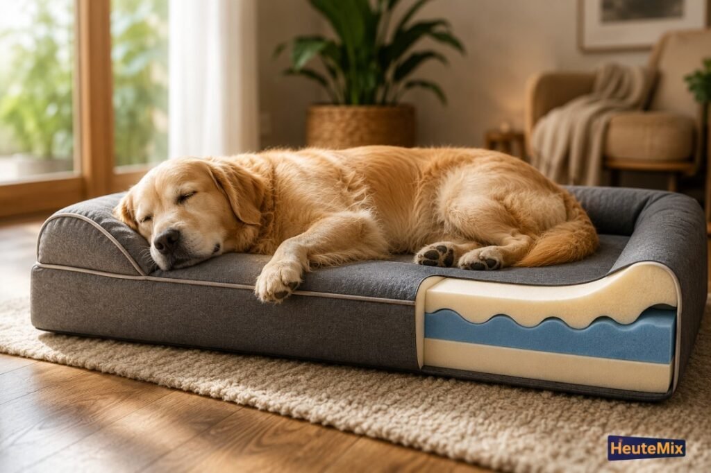 Hochwertiges orthopädisches Hundebett mit viskoelastischem Visco-Schaum für ältere und große Hunde
